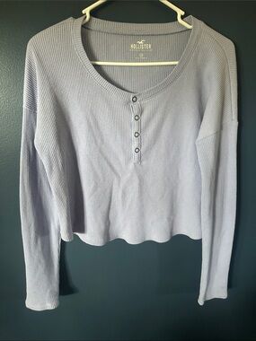 Hollister Lavender Ribbed Henley Long-Sleeve Top